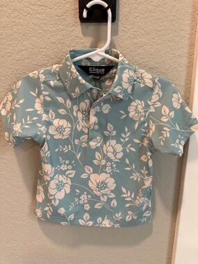 Clique Kids Floral Polo in Aqua